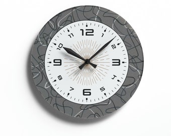 1950s Wall Clock, Small Wall Clock, Atomic Era, Atomic Age Decor, 10.75" Round or Square