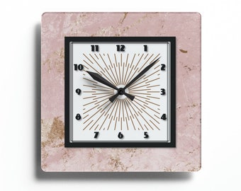 Retro Wall Clock, Art Deco Wall Clock,  Art Nouveau Clock,  Small Quiet Clock, 10.75" Square