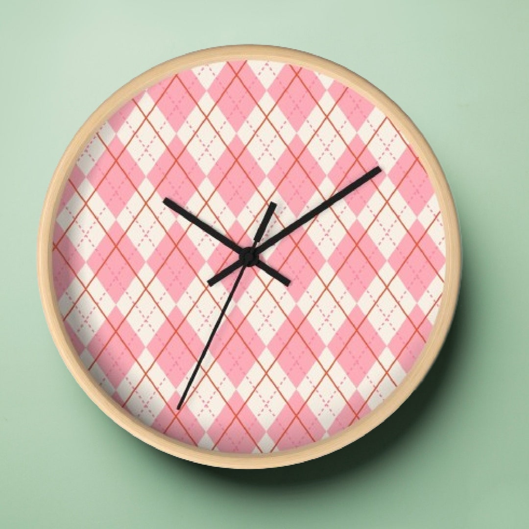 Pink Argyle Wall Clock Preppy Wall Decor Girly Wall Clock Etsy
