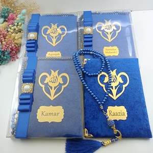 Personalisierte Samt Dua Buch Tasbeeh Beutel mit verzierter Box Muslim Geschenkset | Eid Geschenk | Hochzeitsgeschenk | Baby-Dusche-Geschenk | Hajj Umrah Geschenk