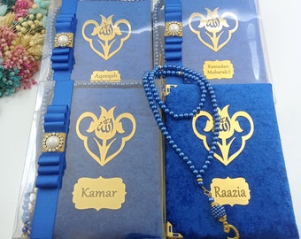 Personalized Velvet Dua Book Tasbeeh Pouch with Decorated Box Muslim Gift Set | Eid Gift | Wedding Gift | Baby Shower Gift | Hajj Umrah Gift