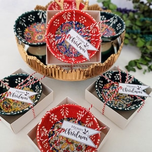 Cadeau de Noël à motifs de bols en céramique, bol cadeau de mariée, bol en carreaux colorés, faveurs de mariage en vrac, boîtes de bonbons de mariage rustiques
