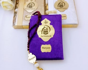 Personalized Prayer Velvet Quran Crystal Prayer Beads Islamic Gift Set | Eid Gift | Wedding Favors | Birthday Gift | Ramadan Mubarak