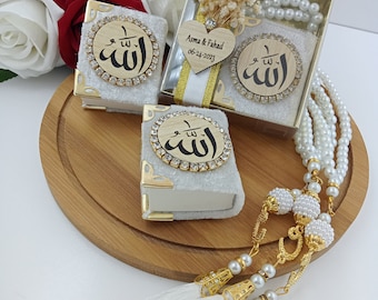 Velvet Mini Quran Pearl Tasbeeh Decorated Box Gift Set | Eid Favor | Wedding Favors | Baby Shower Favor | Graduation Favor | Muslim Favor