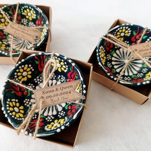 Cadeau de mariage à motifs de bols en céramique, bol cadeau de mariée, bol en carreaux colorés, faveurs de mariage en vrac, boîtes de bonbons de mariage rustiques