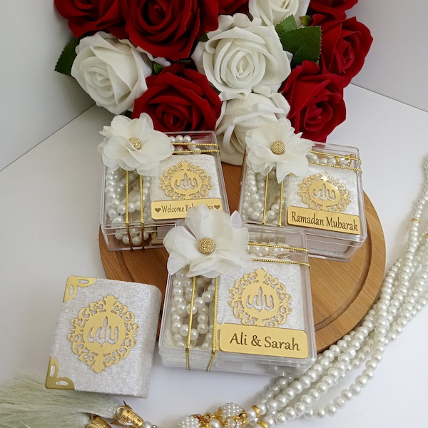 Velvet Mini Quran Pearl Tasbeeh Decorated Box Gift Set | Eid Favor | Wedding Favors | Baby Shower Favor | Graduation Favor | Muslim Favor