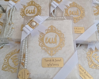 Personalized Velvet Dua Book Tasbeeh Pouch with Decorated Box Muslim Gift Set | Eid Gift | Wedding Gift | Baby Shower Gift | Hajj Umrah Gift