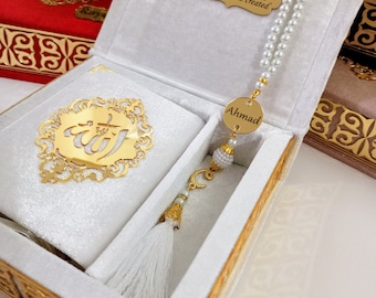 Personalized Prayer Velvet Quran |  Prayer Beads Islamic Gift Set | Eid Gift | Wedding Favors | Birthday Gift | Ramadan Mubarak