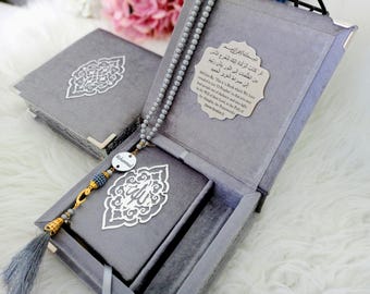 Personalized Prayer Velvet Quran |  Prayer Beads Islamic Gift Set | Eid Gift | Wedding Favors | Birthday Gift | Ramadan Mubarak