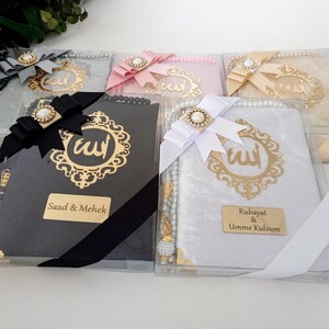 Personalisierte Samt Dua Buch Tasbeeh Beutel mit verzierter Box Muslim Geschenkset | Eid Geschenk | Hochzeitsgeschenk | Baby-Dusche-Geschenk | Hajj Umrah Geschenk