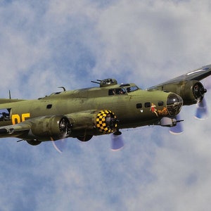 Canvas wall art B-17 Memphis Belle WW2 Bomber Escorted by Hawker Hurricane  in flight gift for Pilot Aviation enthusiast or Veterans