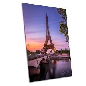 Eiffel Tower and Jana Bridge over the Seine Sunrise Paris France Canvas Photography Metal Print Wall Art Picture Home Decor Poster