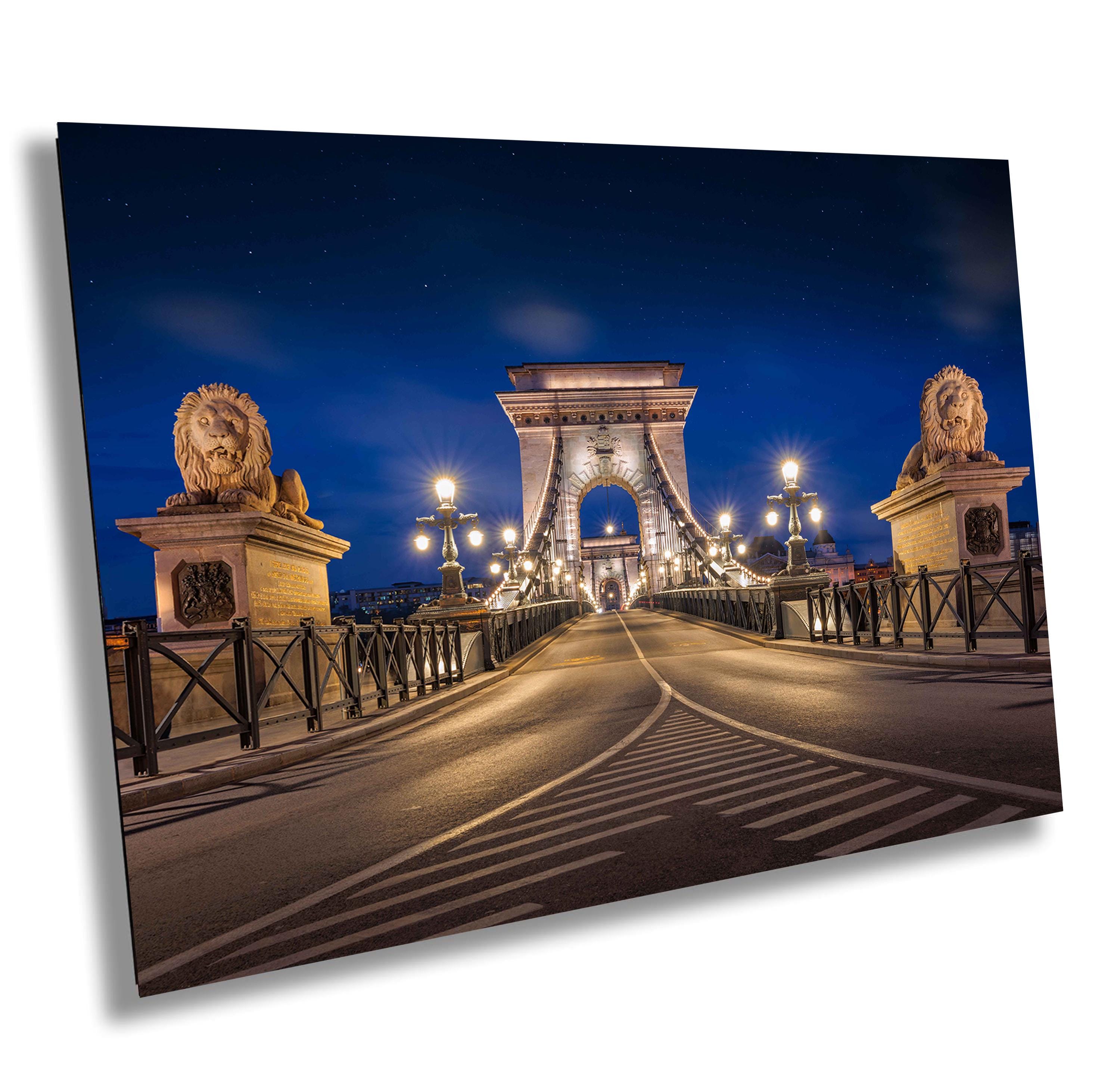 Chain Bridge Budapest Hungary Canvas metal acrylic living room colorful wall art photo print Wall Decor Office Decor Skyline Wall Art