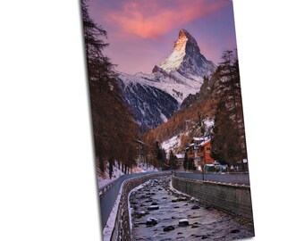 Matterhorn Zermatt Crown Jewel Switzerland Iconic Snow Capped Mountains Winter Storm Landscape Winter Print Canvas Acrylic Metal Print