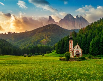 Val Di Funes Church of St John San Giovanni Canvas Wall Art Photo Print Wall Decor Home Wall Decor Office Decor Skyline Wall Art