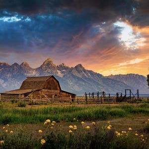 Moulton Barn Grand Teton National Park Leinwand Metall Acryldruck Malerische Wandkunst Perfektes Geschenk für Hauskabine und Innendekoration