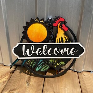 Wooden Welcome Rooster Entrance Sign, Welcome sign