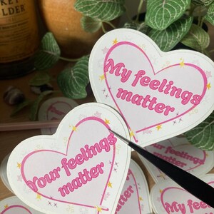 Feelings Matter Vinyl Sticker: Pink Heart & Stars, Waterproof Journaling Decal