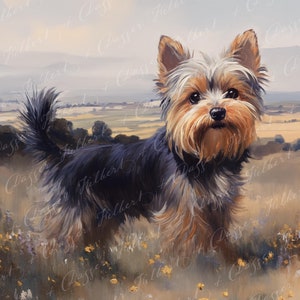 Adorable Yorkshire Terrier Portrait - Yorkie Countryside Artwork, Oil Painting Print on Matte Paper, Yorkie Lover, Yorkshire Terrier Gift