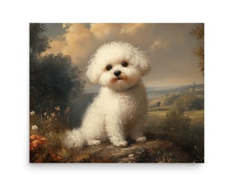 LA シェパードの絵画のビション ボロネーゼ犬のアートプリント 8x10