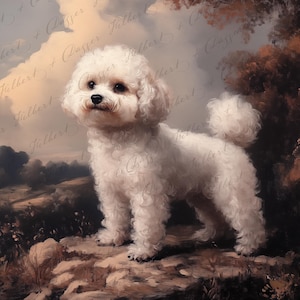Bichon Frise Dog Portrait Painting - 30&quot;x40&quot; - Elegant Vintage Oil Painting Canvas Print, Bichon Frise Wall Art, Bichon Decor, Bichon Lover