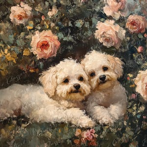 Bichon Frisé Gifts, Bichon Valentine Art Print, Romantic Rose Garden, Wall Art, Pet Lover Gift, Bichon Frisé Decor, Puppy Love, Dog Portrait