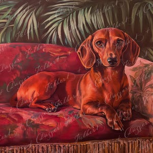 Red Dachshund Painting – Giclée Thin Canvas Print of Oil Painting, Wiener Dog Portrait, Wall Art for Dachshund Lovers, Doxie Moms & Dads