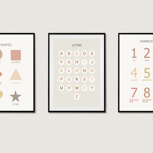 Cadeau d'enfant en bas âge, ensemble d'affiches éducatives, impressions d'école à la maison, décor de salle de classe Montessori, décor minimaliste, décor de salle de jeux d'enfant en bas âge