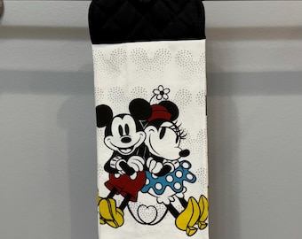 Mickey and Minnie Mouse Hanging Kitchen Towel with Potholder Top