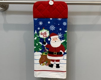 Santa Clause North Pole Hanging Kitchen Towel with Potholder Top