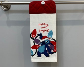 Stitch "Merry and Bright" Hanging Kitchen Towel with Potholder Top