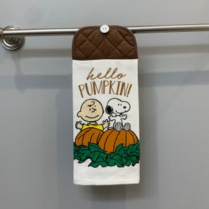 Charlie Brown and Snoopy "Hello Pumpkin" Hanging Kitchen Towel with Potholder Top