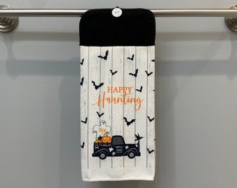 Happy Haunting Ghost Halloween Kitchen Towel with Potholder Top