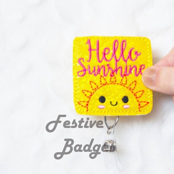 Hello Sunshine Badge Reel.. Summertime Retractable ID Badge.. Summer Badge ID Holder.. Nurse Gift..Cute..Teacher..Sunshine