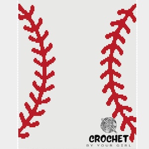 May include: A crochet pattern for a baseball with red stitching. The pattern includes a yarn ball and the text "CROCHET BY YOUR GIRL".