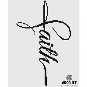 Puede incluir: Gráfico en blanco y negro de la palabra "Knit" con una aguja y una bola de hilo. El texto "Crochet by Your Girl" está debajo del gráfico.
