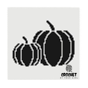 May include: Black and white pixelated image of two pumpkins. The text "CROCHET BY YOUR GIRL" is at the bottom of the image.