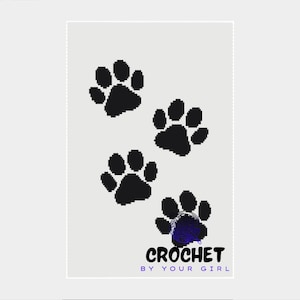 May include: A light gray rectangular print featuring four black paw prints. The text "CROCHET BY YOUR GIRL" is displayed in black at the bottom, with a purple scribble design.