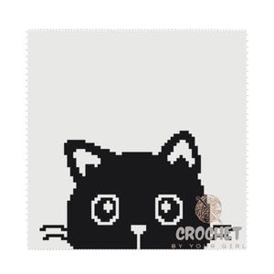 May include: Black and white pixelated image of a cat's face with large eyes. The cat is looking directly at the viewer. The image is on a light gray background.