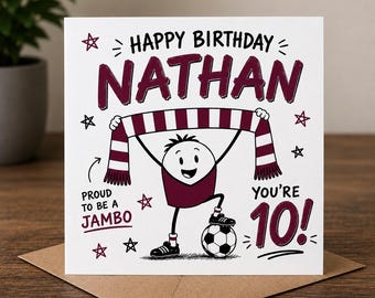 Personalised Hearts / Heart of Midlothian FC / Jambos / Jam Tarts Football / Age / Birthday Card.  Other teams available.