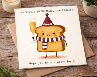 Personalised Funny Hearts / Heart of Midlothian FC / Jambos / Jam Tarts Birthday Toast Fizz / Champagne  Football Birthday Card
