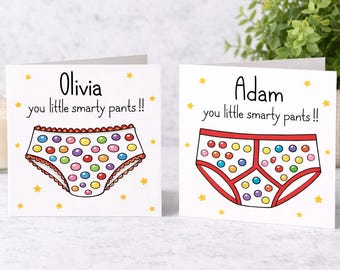 Personalised ‘Little Smarty Pants’ Funny Smarties  Card. Congratulations / Well Done / Exams / New Job / Graduation. Boy / Girl options.