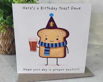 Personalised funny Aston Villa FC / Villans / The Lions / Beer Toast bostin’ Football Birthday Card.