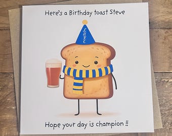 Personalised Funny Leeds United FC / Toast / Beer Football Birthday Card