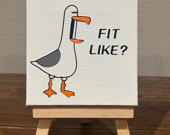 Funny Aberdeen / Doric themed seagull  Mini Canvas on Wooden Easel / Stand. Desk sign. Gift