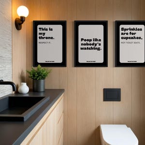 Funny Bathroom Art Trio: Black & White Humor Prints (Digital Download)