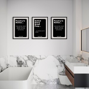 Funny Bathroom Art Trio: Black & White Humor Quote Prints (Digital Download)