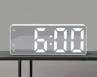 LED mirror display clock, digital Mirror display clock, Alarm clock, Digital LED clock, Tabletop clock, Night light, Room decor, LED, Alarm