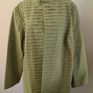A Vintage DB Life Silk Open Front Silk Blazer in Chartreuse.