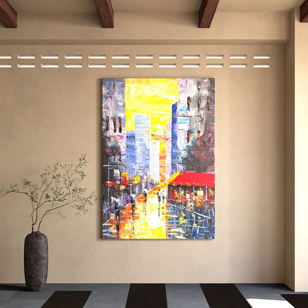 Colorful Abstract Urban Paintings, Highrise Oil Paintings, Original